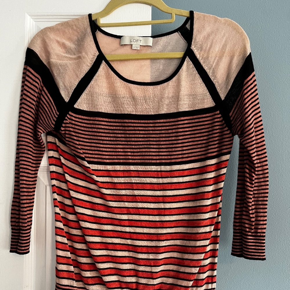LOFT Striped pink and black top